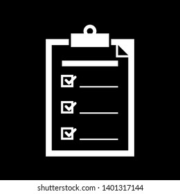 Clipboard with checklist icon. Flat style design of clipboard with checklist icon suitable for web isolated on black background