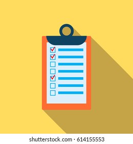 Clipboard with checklist icon in flat style. Vector illustration for web design