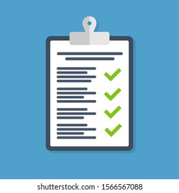 Clipboard with checklist icon. Flat vector icon