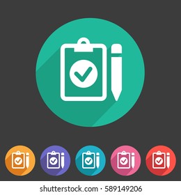 clipboard checklist icon. flat web sign symbol. logo label set