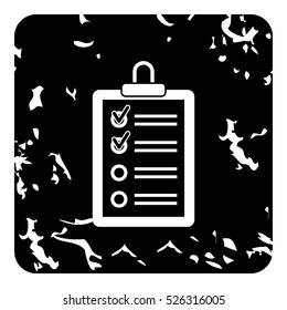 Clipboard with checklist icon. Grunge illustration of clipboard with checklist vector icon for web