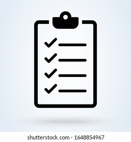 Clipboard or checklist icon in line style. Done, tick, checkmark, approved signs. Task list, audit report and check symbols. Checklist for modern website, app and logo designs.