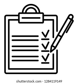 Clipboard checklist icon. Outline clipboard checklist vector icon for web design isolated on white background