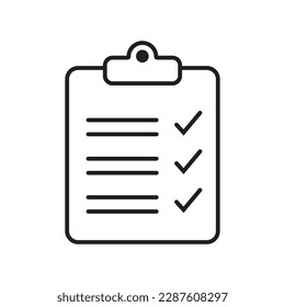 Clipboard and checklist icon. Project management, questionnaire line icon. To do list vector icon for web site and app design.