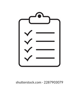 Clipboard and checklist icon. Project management, questionnaire line icon. To do list vector icon for web site and app design.