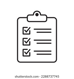 Clipboard and checklist icon. Project management, questionnaire line icon. To do list vector icon for web site and app design.