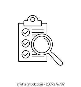 portapapeles con icono de lista de verificación e icono de búsqueda marca de verificación vectorial