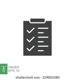 Clipboard checklist icon. Simple solid style. Document with checkmark, business agreement concept. Glyph vector illustration isolated on white background. EPS 10.