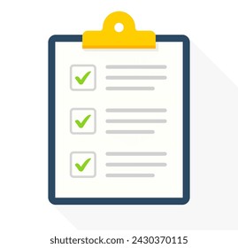 Clipboard with checklist. Clipboard icon. Checklist icon. Survey form symbol. Vector