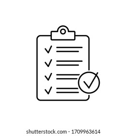 Clipboard with checklist icon, symbol for web site and app design.