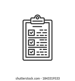 Clipboard with checklist icon. Symbol for web site and app design. Vector black icon.