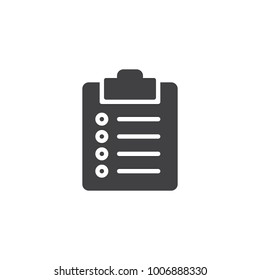 Vetor do ícone da lista de verificação da área de transferência, sinal plano preenchido, pictograma sólido isolado no branco. Símbolo, ilustração de logotipo.