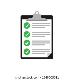 clipboard checklist. Clipboard with checklist icon for web with green check boxes.isolated on white background.10 eps.