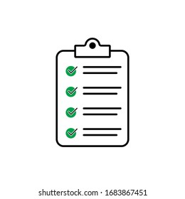 Clipboard with checklist icon for web with green check boxes.isolated on white background.