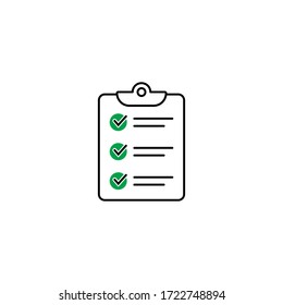Portapapeles con icono de lista de verificación para web con casillas de verificación verdes aisladas en fondo blanco.