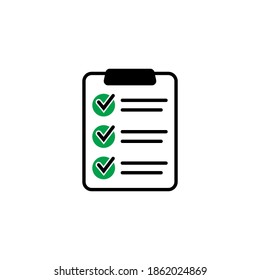 Clipboard with checklist icon for web with green check boxes.isolated on white background.