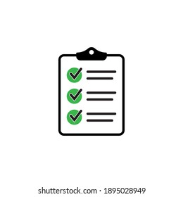 Clipboard With Checklist Icon For Web With Green Check Boxes Isolated On White Background.