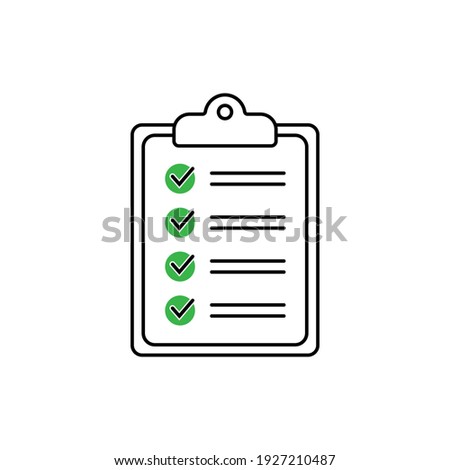 Clipboard with checklist icon for web with green check boxes isolated on white background.
