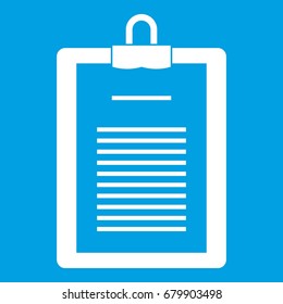 Clipboard with checklist icon white isolated on blue background vector illustration