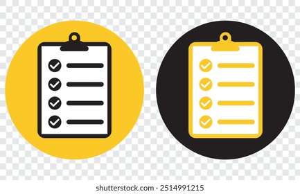 Clipboard or checklist icon. Yellow and black colors. Vector illustration. EPS 10.