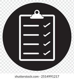 Clipboard or checklist icon. Yellow and black colors. Vector illustration. EPS 10.