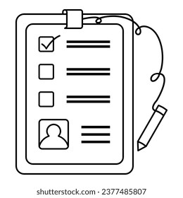 Clipboard with checklist line art element. Simple flat vector with business theme. Business.