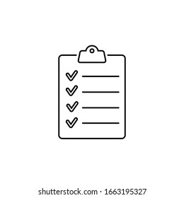 Clipboard With Checklist Line Icon Isolated On White Background. Vector Illustration