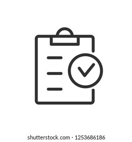 Clipboard with checklist. linear icon. Line with editable stroke
