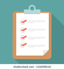 Clipboard and checklist with long shadow