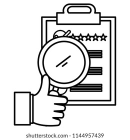 clipboard checklist with magnifying glass