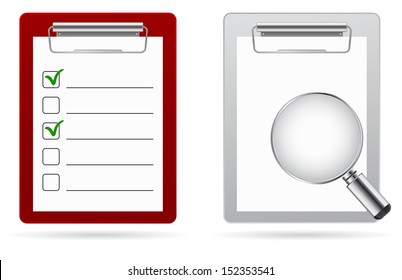 clipboard checklist with magnifying glass