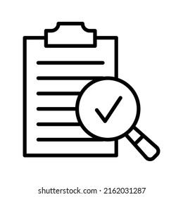 Clipboard checklist and magnifying glass icon. Search document file symbol. Vector illustration.