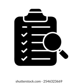 A clipboard with a checklist and a magnifying glass, symbolizing analysis and task review.