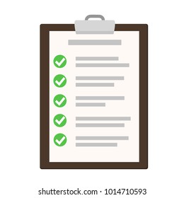 Clipboard with checklist on white. Flat illustration for web stock vector