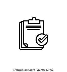 Portapapeles con el icono de esquema de la lista de verificación. Ilustración vectorial. El icono aislado se adapta a la web, infografías, interfaces y aplicaciones.