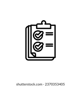 Clipboard with checklist outline icon. Vector illustration. The isolated icon suits the web, infographics, interfaces, and apps.