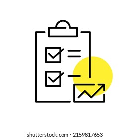 Clipboard with a checklist page. Success and growth plan. Pixel perfect, editable stroke line art icon