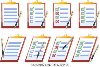 clipboard with checklist and pen, listing completed and uncompleted items on plan