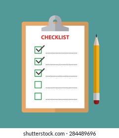 Clipboard with checklist and pencil - flat style