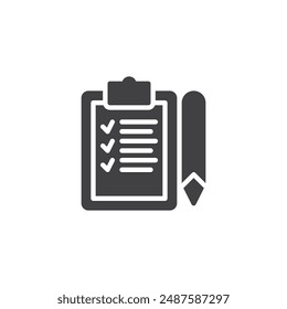 Portapapeles con una lista de verificación y un Vector de lápiz. signo plano relleno para concepto móvil y Diseño web. Icono de glifo de Project Planning. Para hacer símbolo de lista, ilustración de logotipo. Vector gráfico