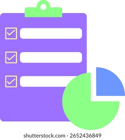 Zwischenablage mit Checkliste und Tortendiagrammsymbol (flache Abbildung)