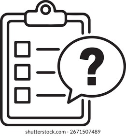 Área de transferência com lista de verificação e ponto de interrogação ícone de balão