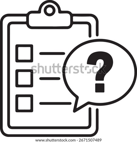 Clipboard with checklist and question mark speech bubble icon