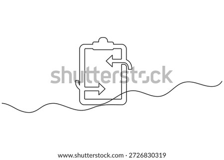 Clipboard checklist with refresh arrows one line art minimalist process update vector illustration
