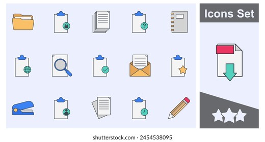 Clipboard, checklist, report, survey or agreement icon set symbol collection, logo isolated vector illustration