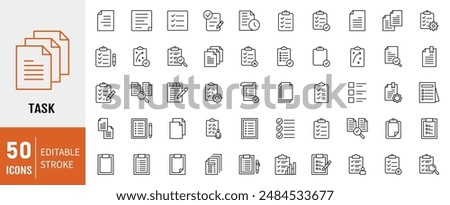 Clipboard, checklist, report, survey or agreement editable stroke outline icons set isolated on white background vector illustration. Pixel perfect. 