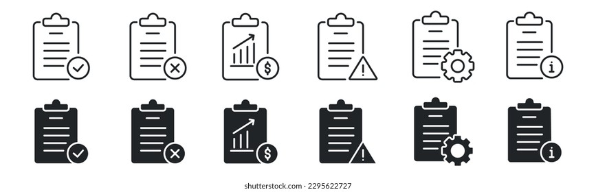 Clipboard, checklist, report thin line icons. For website marketing design, logo, app, template, ui, etc. Vector illustration.