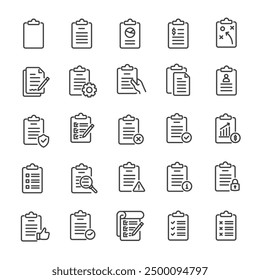 Clipboard, checklist, report thin line icons collection. For website marketing design, logo, app, template, ui, etc. Vector illustration.