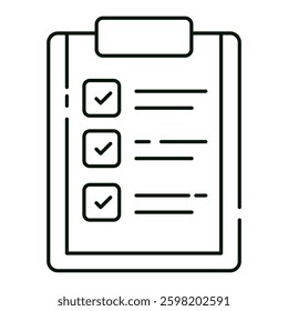 Clipboard with a checklist representing productivity, task management, and goal accomplishment, editable stroke