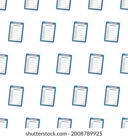 Clipboard with checklist Seamless Pattern On A White Background. Checklist Theme Vector Illustration